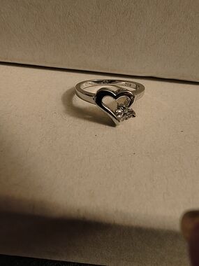 Open Heart Sterling Silver Ring with Clear Stone - Silver